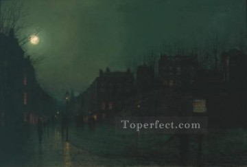 ジョン・アトキンソン・グリムショー Painting - 夜のヒース・ストリートの眺め TCS シティシーン ジョン・アトキンソン・グリムショー